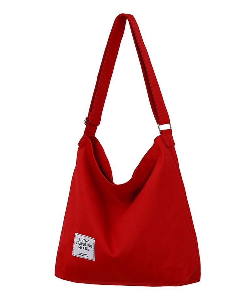 Covelin Women's Retro Large Size Canvas Shoulder Bag Hobo Crossbody Handbag Casual Tote Red - Image 1